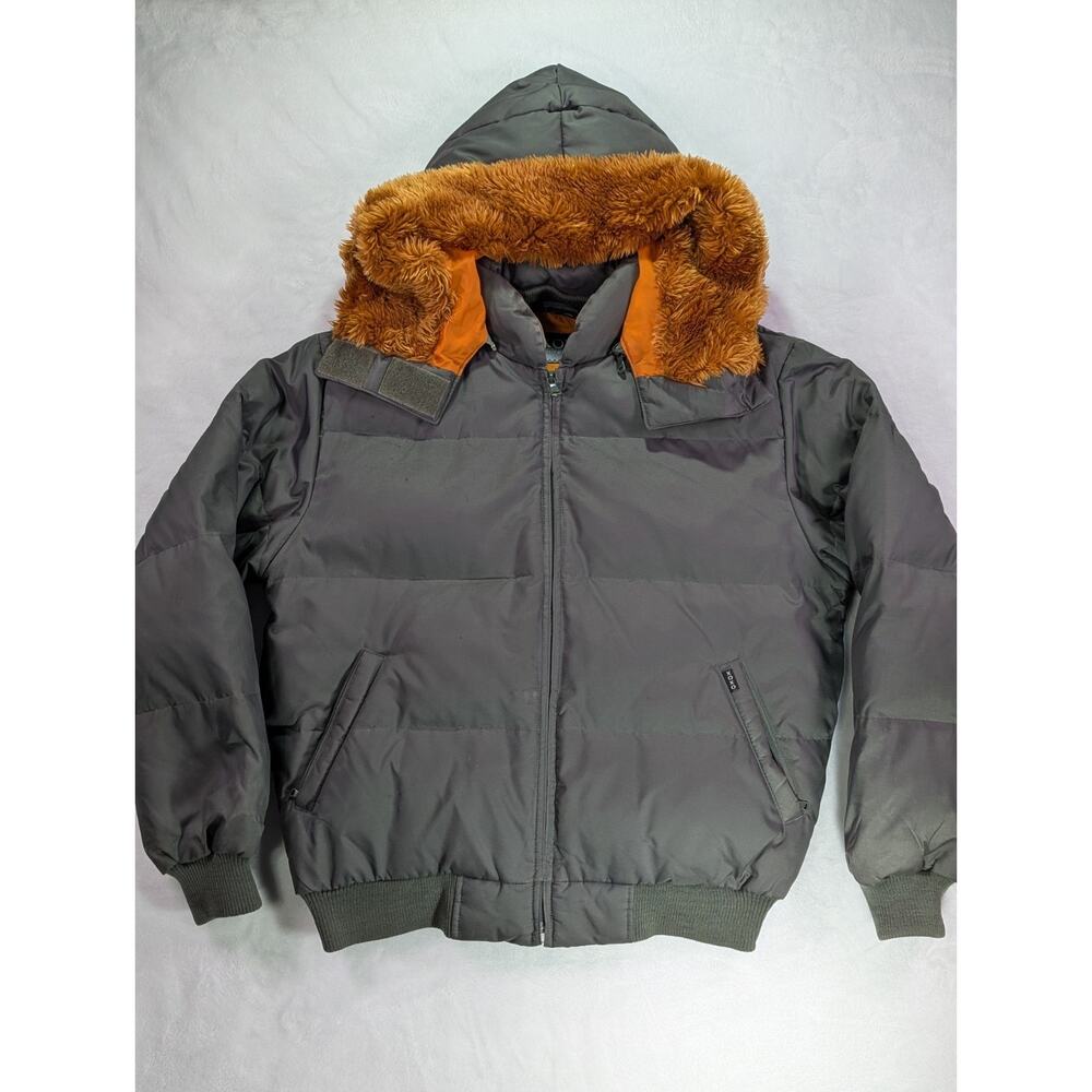 XOXO Outerwear Sz M Vintage-Style Bomber/Puffer Coat Full-Zip Faux Fur-Trim Hood